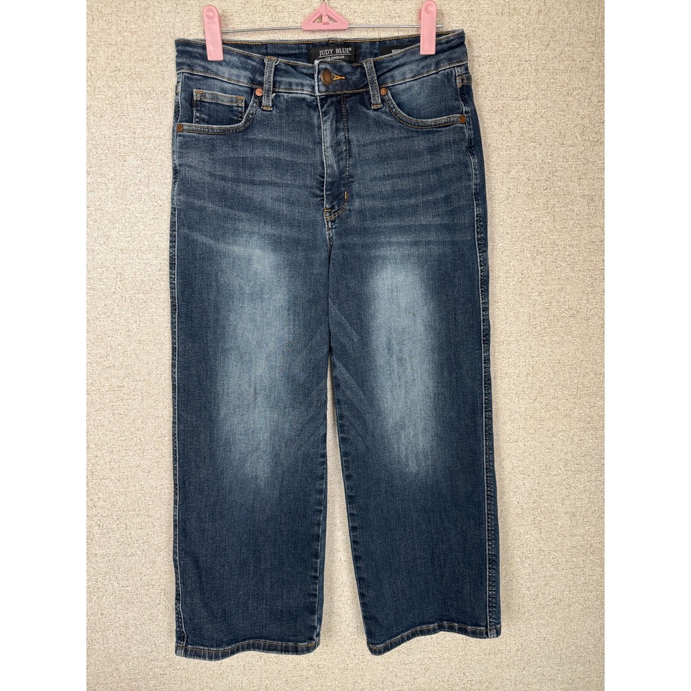 Judy Blue Wide Crop Jeans Size 7 28 High Rise Dark Wash Wide Leg Cropped